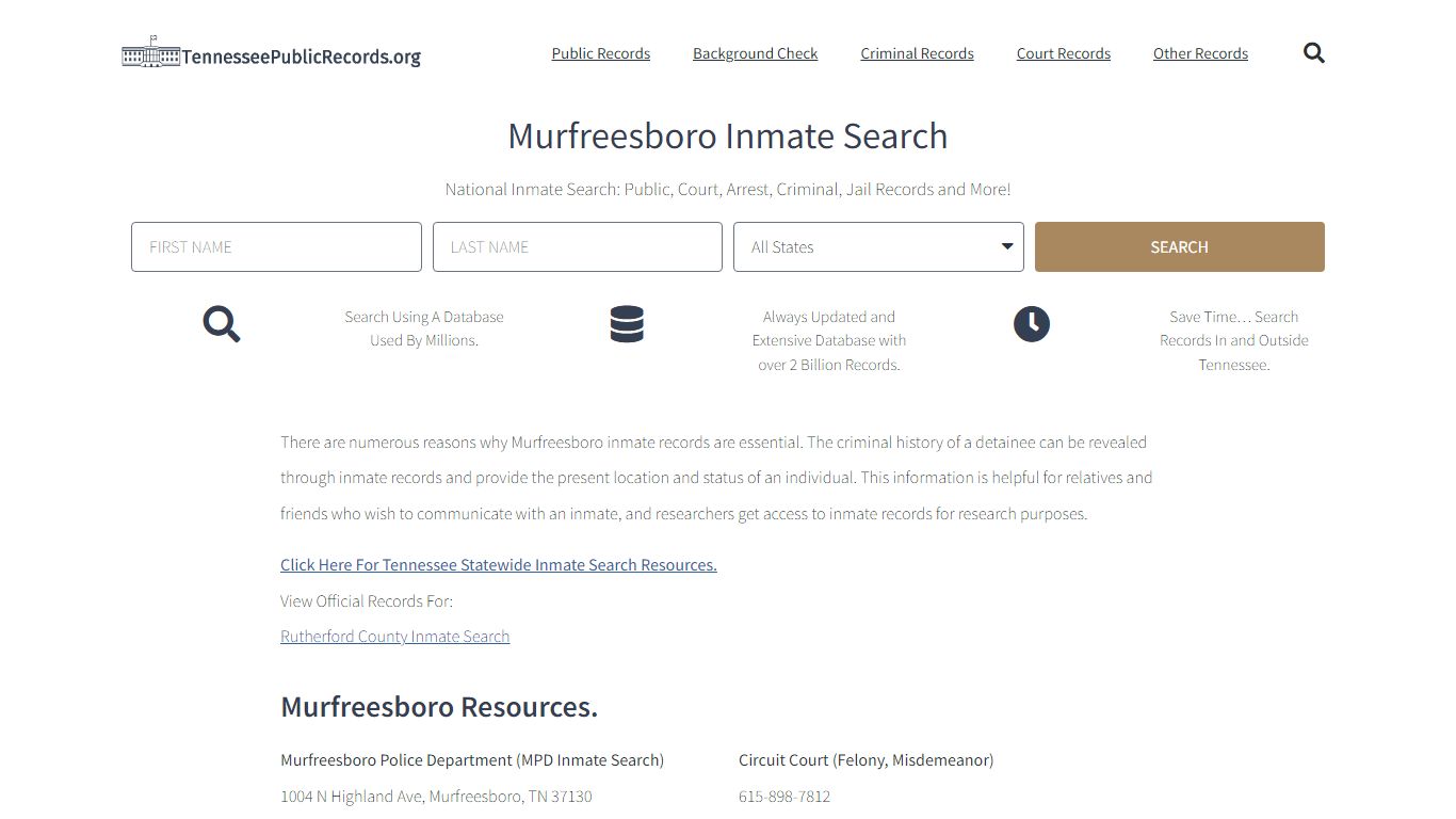 Murfreesboro Inmate Search - MPD Current & Past Jail Records